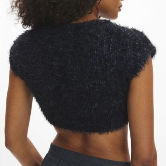 Nwt Kimchi blue cropped eyelash black cardigan size L - Picture 3 of 4